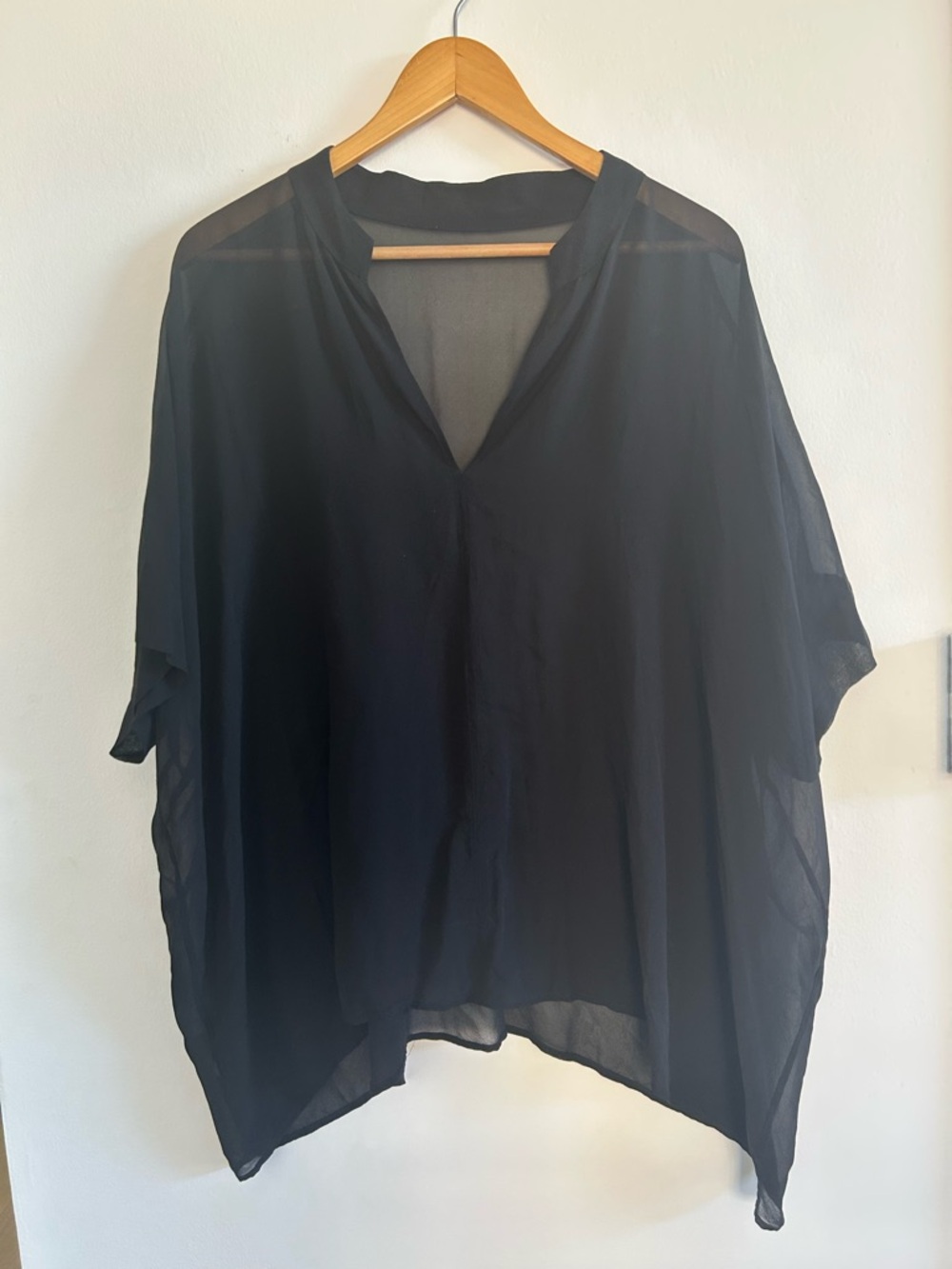 Eileen Fisher Black Sheer V-Neck Tunic Blouse